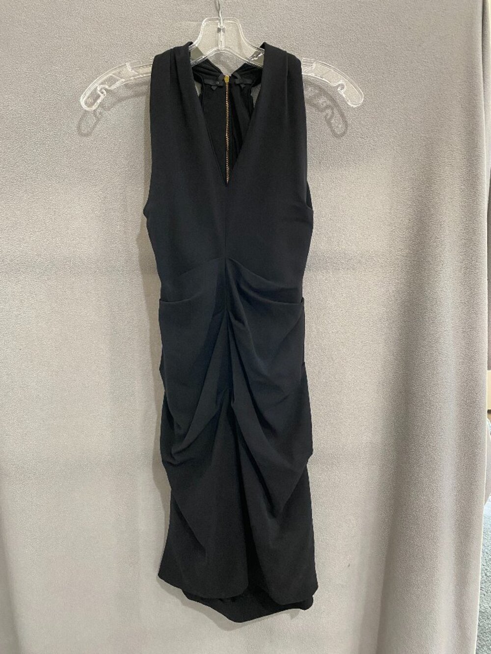 Nicole Miller Collection Black Silk Blend Ruched Halter Dress Sleeveless Cocktai